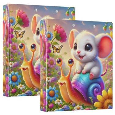 Imagem de Fichários personalizados divertidos de orelhas de rato felizes de 3 cm com 3 anéis para 200 folhas, pastas, portfólio, anel redondo, fichário de escritório, 31,5 x 27 x 6 cm, 1 pacote