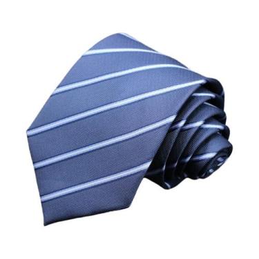Imagem de Gravata masculina jacquard listrada de caxemira azul luxuosa de alta q