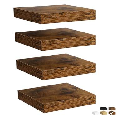 Imagem de Fun Memories Prateleiras flutuantes para parede, de madeira rústica, montadas na parede para banheiro, quarto, sala de estar e cozinha, armazenamento e decoração de casa (conjunto de 4, marrom, 23,6