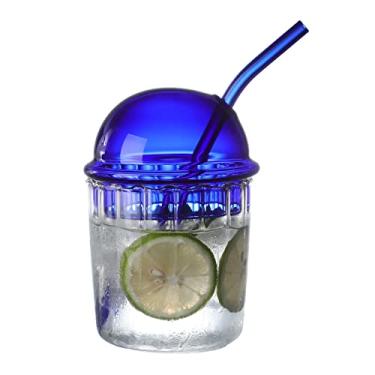 Imagem de ZJchao Copo de Palha de Vidro de 450 Ml Copo de Viagem Reutilizável Criativo Com Tampa e Canudo para Bebidas Quentes e Frias, Perfeito para Home Office, café, Bar, Cozinha 9x14cm (02)