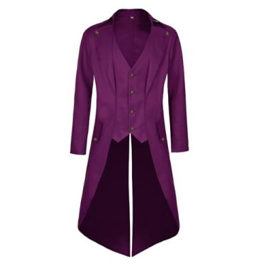 Imagem de MOFOVELY Masculino Casaco De Pirata, Jaqueta Steampunk, Fraque, Renascentista, Fantasia Chapeleiro Halloween (3Xg, Roxo)