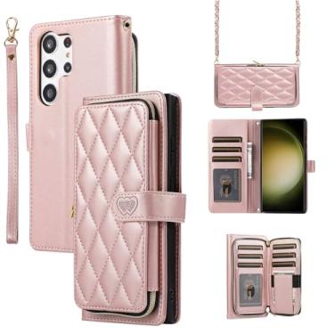 Imagem de Capa carteira para Samsung Galaxy S23 Ultra, capa de couro durável com fecho magnético e 9 compartimentos para cartão, suporte, alça de pulso, corrente, capa protetora de telefone à prova de choque