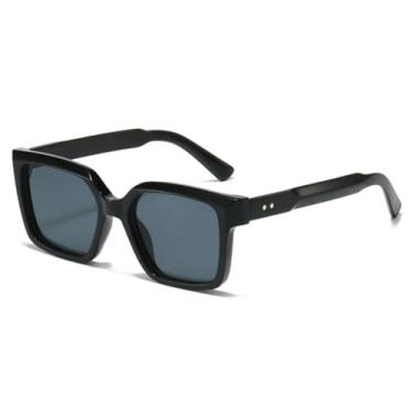 Imagem de HCHES Óculos de Sol Femininos com Proteção UV400 Graus, Estilo Retrô, com Rebites, Estampa de Leopardo e Lentes Degradê (Preto)