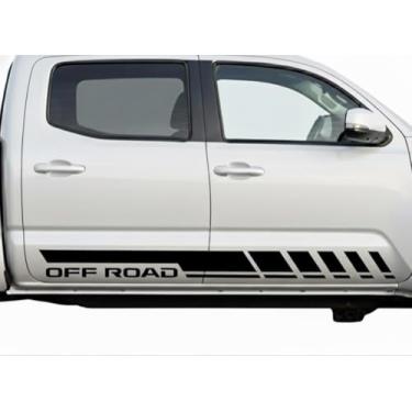 Imagem de Conjunto de decalques de vinil listrados laterais off-road – gráficos de painel de balanço de caminhão – compatível com picape Toyota Tacoma – adesivos à prova de intempéries preto fosco