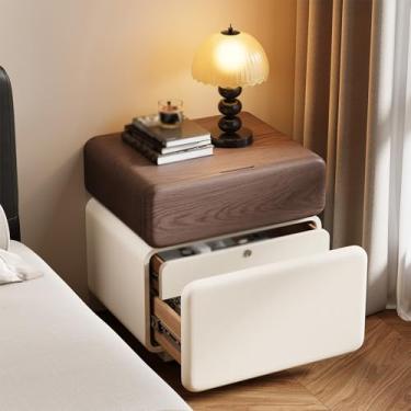 Imagem de Wood Night Stand with Drawers Modern, Leather Upholstery, Integrated Cabinet Legs, Concealed Three-drawer Storage, Fingerprint Lock, Suitable for Bedroom use(A,45 * 40 * 50cm/18 * 16 * 20in)