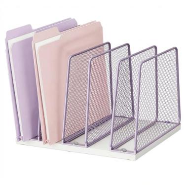 Imagem de AUPSEN Organizador vertical de arquivos para mesa, suporte de pasta de arquivos de madeira com 5 seções, classificador de armazenamento, organizador de mesa de papel, organizadores de espaço de