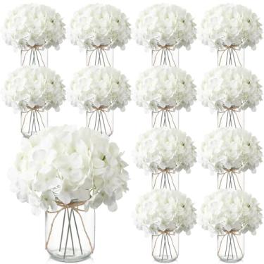 Imagem de Zeyune 12 conjuntos de mesa de pote de pedreiro com flor para decoração de mesa de jantar, vasos de cozinha, sala de estar, banheiro, decoração de casamento, festa de noivado, chá de noiva (hortênsia)