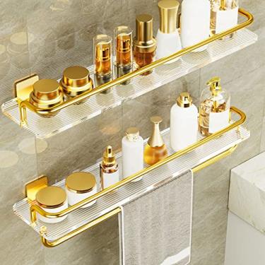 Imagem de Prateleiras de chuveiro Rack de armazenamento de acrílico, suporte de chuveiro montado na parede sem perfuração, toalheiro de armazenamento de cosméticos para chuveiro