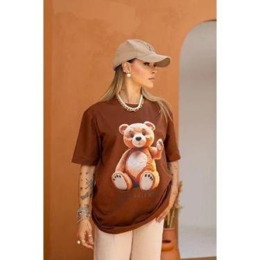 Imagem de Oversized Feminina Camiseta 100% Algodão Menegotti Streetwear urso tru