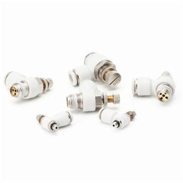 Imagem de FFHDJL Tubo branco de 4-12 mm - M5 1/20.3 cm 1/10.2 cm 3/20.3 cm 1/5.1 cm Rosca macho empurrar para conectar encaixes de controlador de fluxo de velocidade pneumática cotovelo encaixe (4 mm)