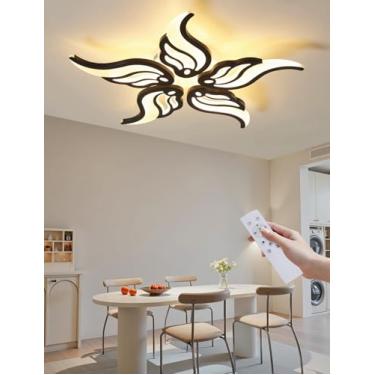Imagem de Luminária de teto LED moderna, dimerizável, com design em formato de flor, em acrílico, com controle remoto, ideal para sala de estar, sala de jantar, quarto, cozinha, quarto infantil e escr
