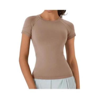 Imagem de Camisetas De Yoga Femininas De Verão Com Manga Curta, Decote Redondo, 