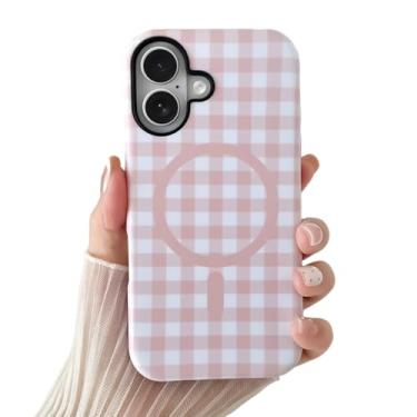 Imagem de SmoBea Compatível com capa para iPhone 17, linda capa de telefone xadrez xadrez estética para mulheres, TPU macio à prova de choque e capa protetora traseira de policarbonato rígido, rosa fosco