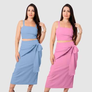 Imagem de Kit 2 Conjunto Feminino Saia Alfaiataria E Cropped Alcinha - SWISS BOU