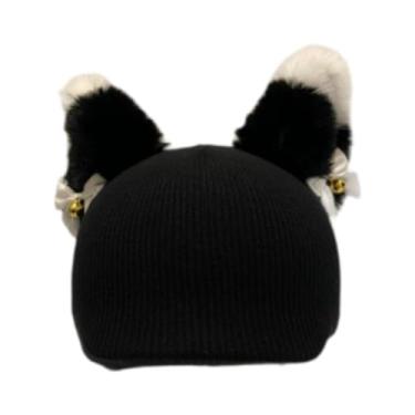 Imagem de oshhni Capa protetora de tricô para capacete de esqui, acessório criativo, fofo e macio para snowboard, esqui e skate, Orelha Preta E Branca