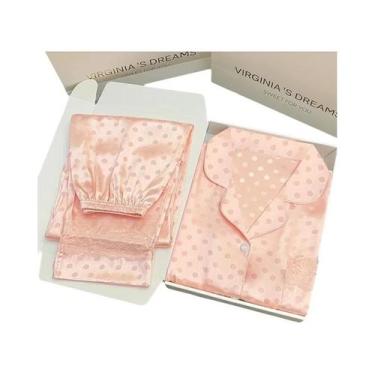 Imagem de Conjunto De Pijamas De Renda Rosa Jacquard Y2K Doce Com Poás Romântico