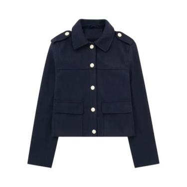 Imagem de Jaqueta Casual Feminina Com Patches No Ombro, Estilo Europeu-Americano