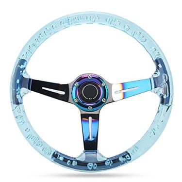 Imagem de Keenso Volante, Volante de Carro de 14 Polegadas, Design de 6 Furos, Construção Em Aço Acrílico de Alto Brilho, para Carro de Corrida Atv Kart Utv (Azul)