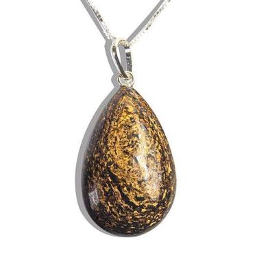 Imagem de Colar Nlux Gota Lisa Pedra Bronzita Natural Pino Prata 950