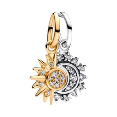 Imagem de Pingente De Sol E Lua Com Laço De Rosa Dourada Em Prata 925 Para Joias