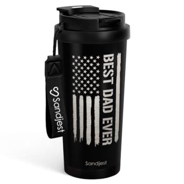 Imagem de SANDJEST Caneca de viagem isolada Best Dad Gift from Son Daughter, aço inoxidável, tampa 2 em 1, copo de café 510 g, melhor pai de todos os tempos, caneca de viagem para homens, pais, papai, ideia de