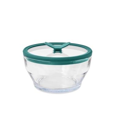 Imagem de Anyday Armazenamento de alimentos de vidro para 4 xícaras com tampa de vidro, prato fundo redondo | Preparação de refeições sem plástico e panelas de micro-ondas | Recipiente de armazenamento