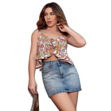 Imagem de MINI SAIA JEANS FEMININA COM APLICAÇÃO 24411-Feminino