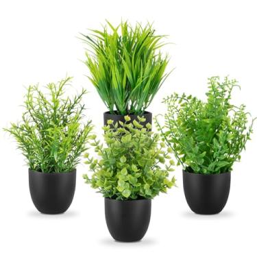 Imagem de SMART DIRECT Pacote com 4 plantas falsas de mesa, pequenas plantas artificiais em vasos, para mesa, banheiro, casa, sala, cozinha, prateleira, escritório, decoração