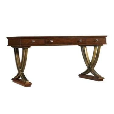 Imagem de Mesa executiva simples de madeira maciça com gavetas, mesa rústica para escritório doméstico com armazenamento para estudo e trabalho, escrita marrom nogueira (G)