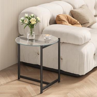 Imagem de Mesas de centro redondas de vidro, pequena mesa central moderna e simples com moldura de metal, mesa de centro de vidro de 41 cm para sala de estar, varanda, quarto, escritório, pequena