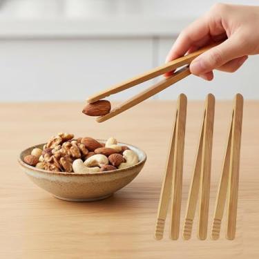 Imagem de 3 pinças para torradeira pequenas pinças de cozinha resistentes ao calor, utensílios de cozinha naturais para torradas, bacon, pickles, bagels, pão, servir, (18 cm)