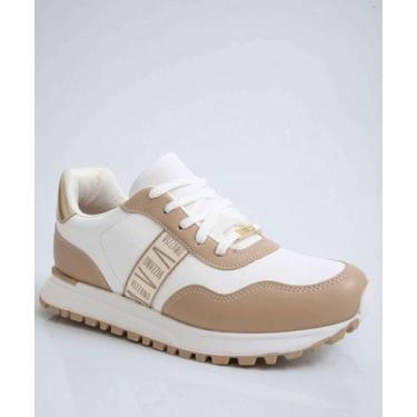 Imagem de Tênis Casual Feminino Recortes Vizzano-11380, Branco, Bege, 38