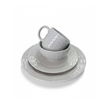 Imagem de Jogo de Jantar 16 Peças Cinza Modelo Ondas Porcelana