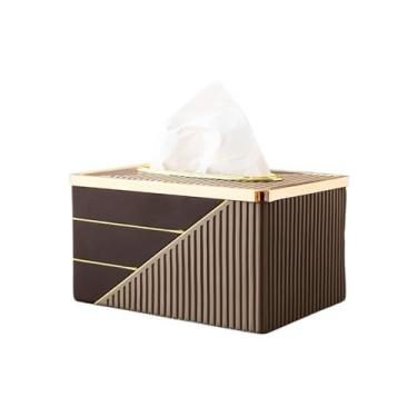 Imagem de Capa de caixa de lenços de seda de liga de resina moderna prática para mesa de jantar doméstica organizador dispensador facial (marrom)