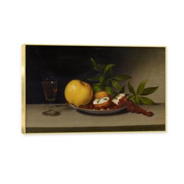 Imagem de Moldura dourada. Arte vintage emoldurada de frutas mortas, pintura clássica de cozinha country, decoração de parede de casa de fazenda quente para sala de jantar e cozinha. C50. 70 x 112 cm - 27,6 x