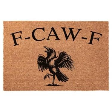Imagem de Engraçado Tapete de porta de boas-vindas -F Caw F Go Away Please Leave Natural Coco Coir Heavy Duty Backing Capacho Frontal Bonito Antiderrapante Porta de Entrada e Exterior, Marrom 23,6 x 15,7