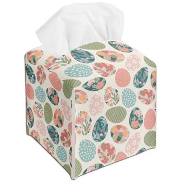 Imagem de Suporte de caixa de lenços de papel de ovo de Páscoa - capa de caixa de lenços de couro impermeável organizador decorativo para banheiro, cozinha, quarto, carro, bancada, mesa de cabeceira - decoração