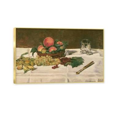 Imagem de Moldura dourada. Arte vintage emoldurada de frutas mortas, pintura clássica de cozinha country, decoração de parede de casa de fazenda quente para sala de jantar e cozinha. C39. 70 x 112 cm - 27,6 x