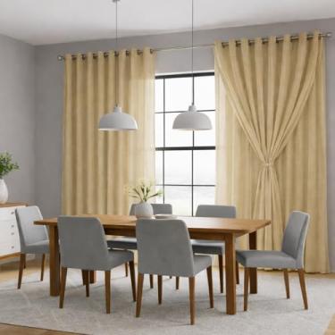 Imagem de Cortina Voil de Linho 4,00m x 2,60m com Forro de Microfibra para Sala Quarto Casa - Divesas Cores e Medidas (Caqui)