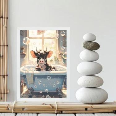 Imagem de Quadro Banheiro Vaquinha Bolhas Sabão 45X34Cm - Com Vidro