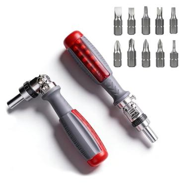 Imagem de Chave de fenda angular ajustável com várias pontas catraca – conjunto de ferramentas 10 em 1, cabeça plana/cabeça quadrada/cabeça Torx/cabeça hexagonal/cabeça Phillips, chave de fenda magnética