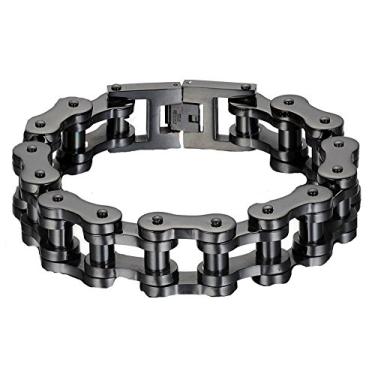 Imagem de VPKJewelry Pulseira masculina preta de aço inoxidável para motociclista, com elos largos, 19 mm, 10 inches, Aço inoxidável, Sem pedras preciosas