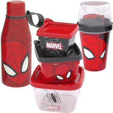 Imagem de Homem Aranha Kit Porta Lanche Escola Passeio Infantil 5Itens - Plasúti