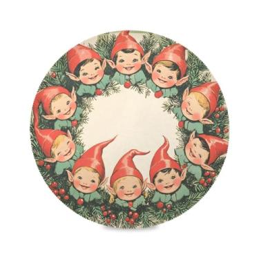 Imagem de STAYTOP Jogo americano redondo de elfo de Natal, 6 peças, tapetes de mesa antiderrapantes fáceis de limpar para decoração de mesa de festa de churrasco em casa