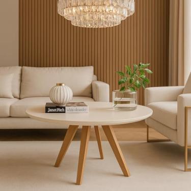 Imagem de Base redonda de madeira de luxo para centro de mesa, adequada para sala de estar, sala de jantar, área de recepção ou escritório(Off White)