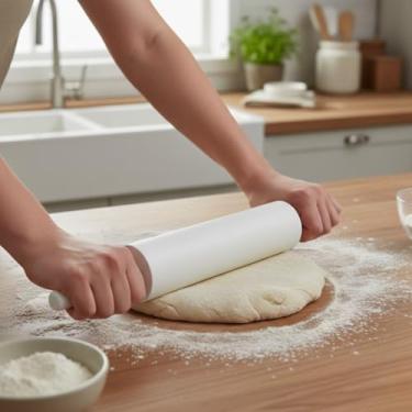 Imagem de Rolo de Abrir Massa com Cabo Giratório, Plástico Resistente, 38 cm, Não Gruda, Fácil de Limpar, para Massas de Pizza, Pão, Pastel e Confeitaria