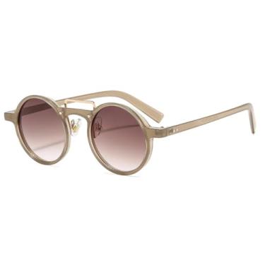 Imagem de HCHES Óculos de Sol Redondos de Luxo Estilo Punk Feminino Retrô com Lentes Transparentes Degradê Oceano, Proteção UV400 e Rebites (Marrom-Marrom Claro)