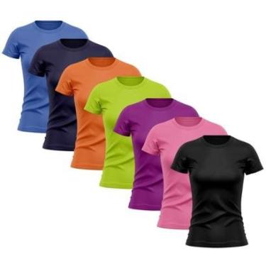 Imagem de Kit 7 Camiseta Feminina Manga Curta Dry Proteção Solar UV Baby Look Academia Treino Camisetas-Feminino