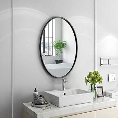 Imagem de Espelho de banheiro oval nórdico espelho de maquiagem de parede espelho de penteadeira espelho de molho espelho de barbear espelho suspenso banheiro criativo decorativo (cor: preto tamanho: 50 * 70