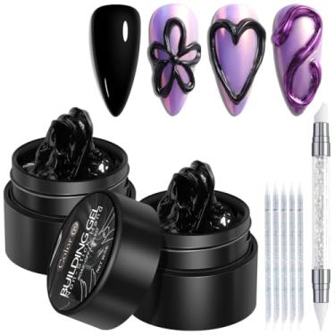 Imagem de Fcozpjk Kit de gel Solid Builder, 2 peças de gel preto 3D para esculpir à mão, não pegajoso, com caneta de silicone, géis rígidos para moldar unhas, design de flores, manicure e salão de beleza